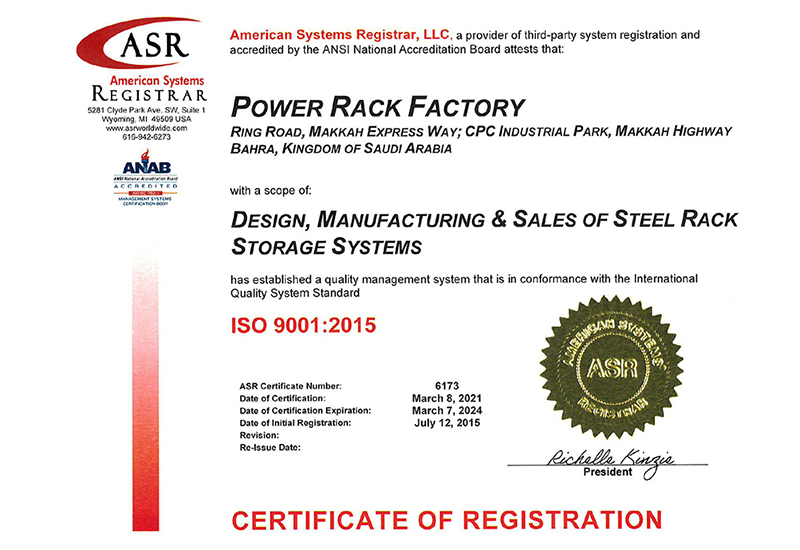 ISO 9001-2015 Quality Management System for Power Rack